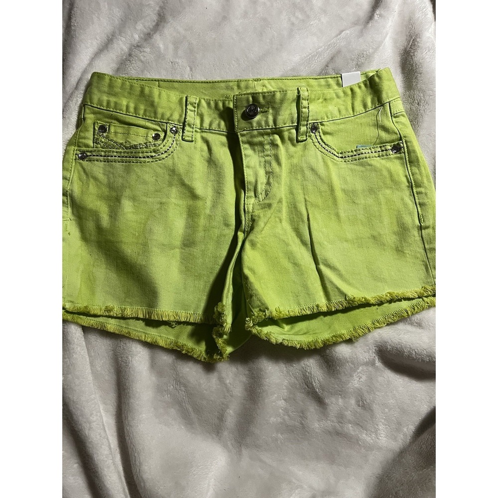 Maurices Women's Neon Green Jean Shorts Frayed Jewel Size 3/4 REG‎ Cut-offs NWT